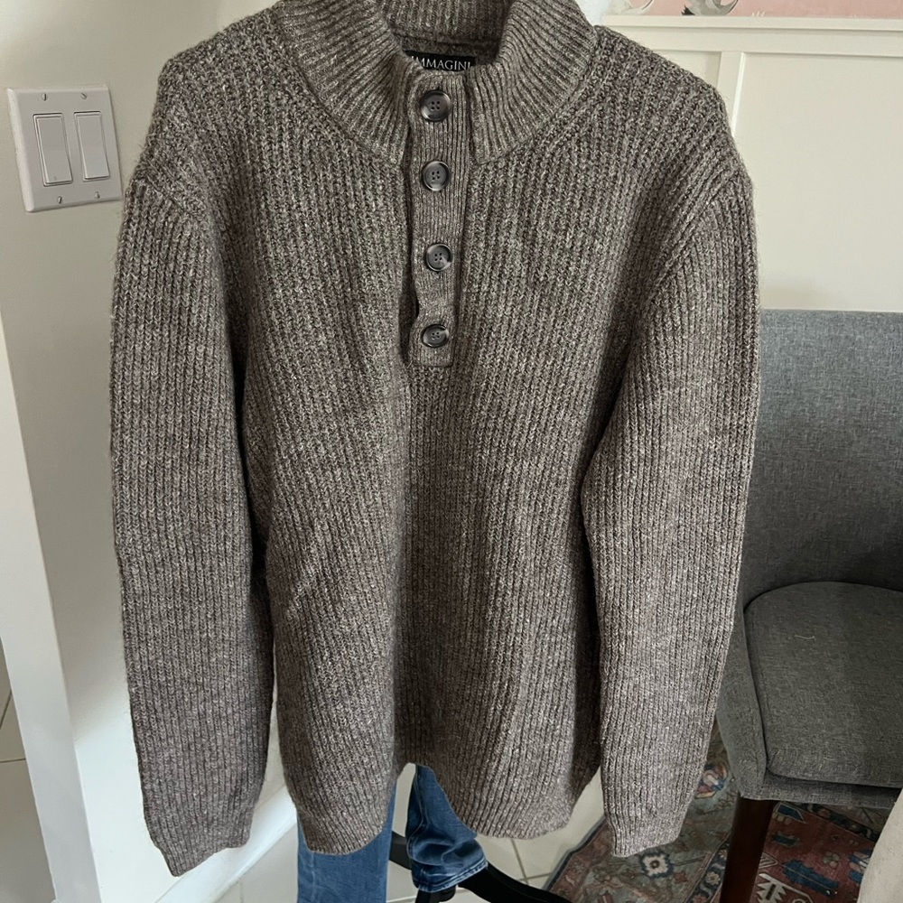 Immagini Sweater Mens 2XL Gray Wool Blend Cable Knit MockNeck Italy Made